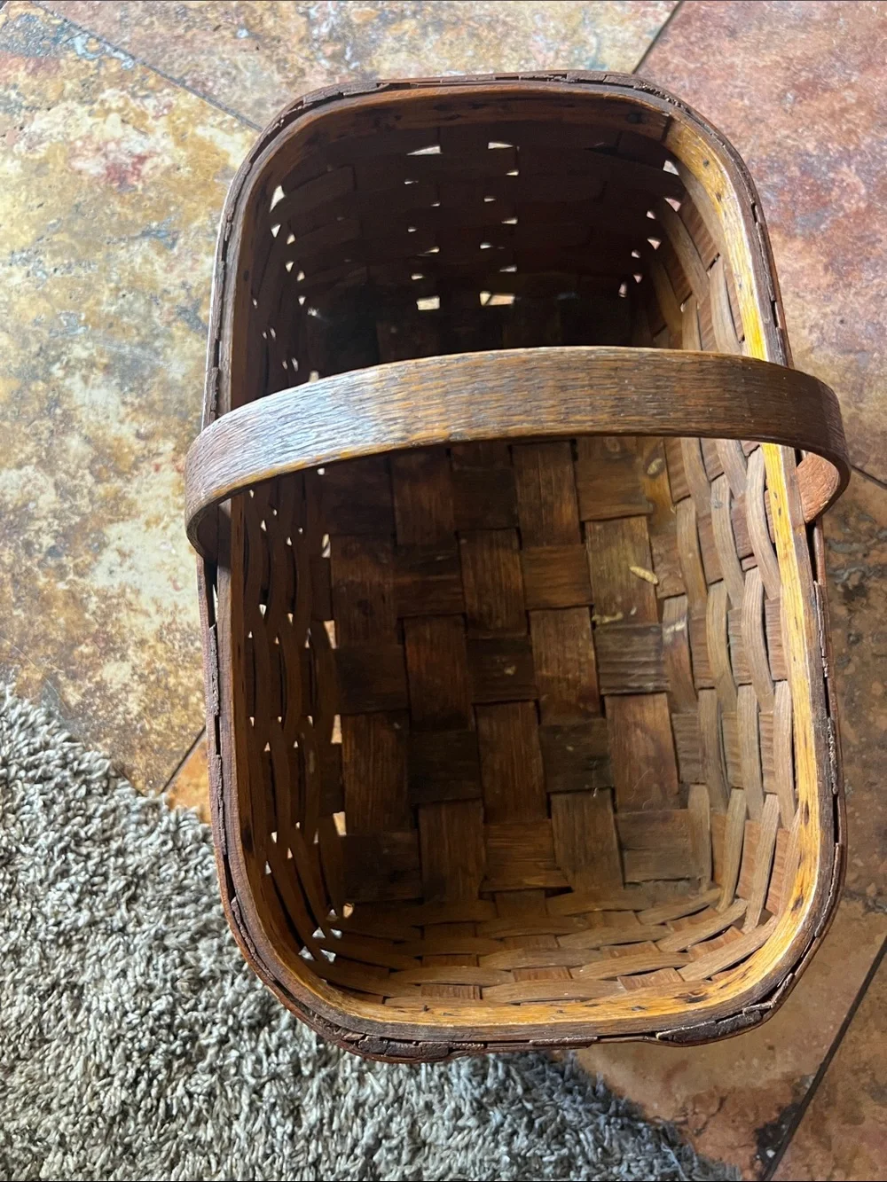 Antique farmhouse Brown Picnic Basket - handmade